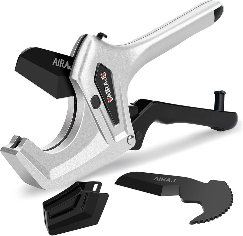 AIRAJ Ratchet PVC Pipe Cutter Heavy Duty,Cuts up to 3 Inches,PVC Cutter with One-Click Blade Replacement,Plastic Pipe Cutter, PVC Cutter Tool,PEX Pipe Cutter,PVC Pipe Shears with Extra Spare Blade - Image 1